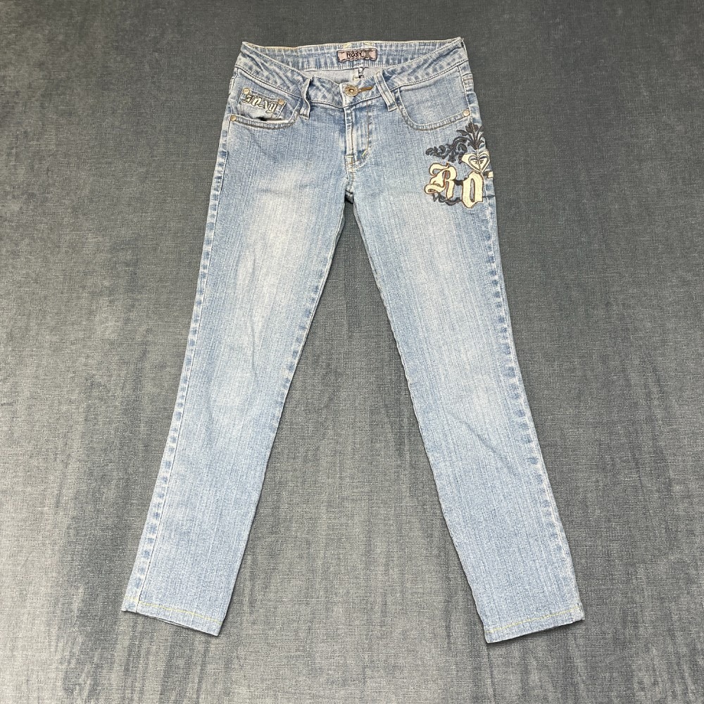 Roxy Skinny Jeans Womens 27W Blue Denim Light Wash Embroidery Everyday Wear